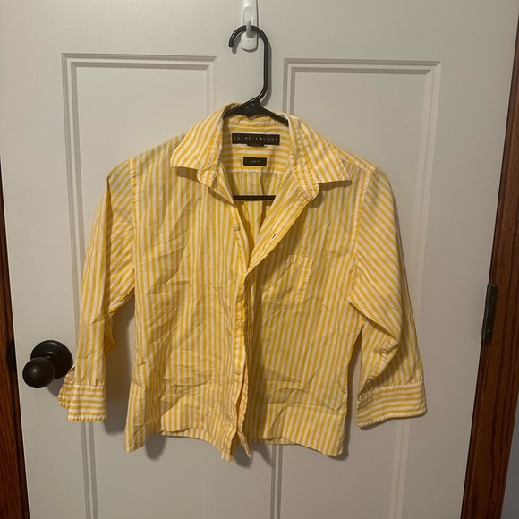 Size 6 Ralph Lauren Yellow Striped Button Up 100% Cotton - Picture 1 of 4